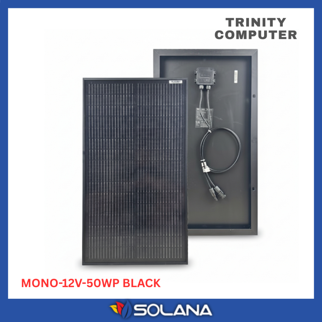 Jual Solar Panel Surya SOLANA 50WP 50 Watt 12V BLACK Monocrystalline ...