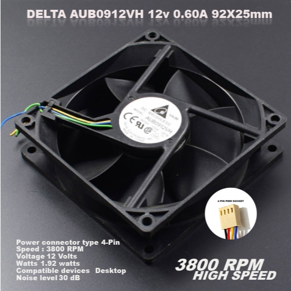 DELTA AUB0912VH 9CM 90mm HP P/N 372651-001 9225 DC 12V 0.60A 4-Pin PWM