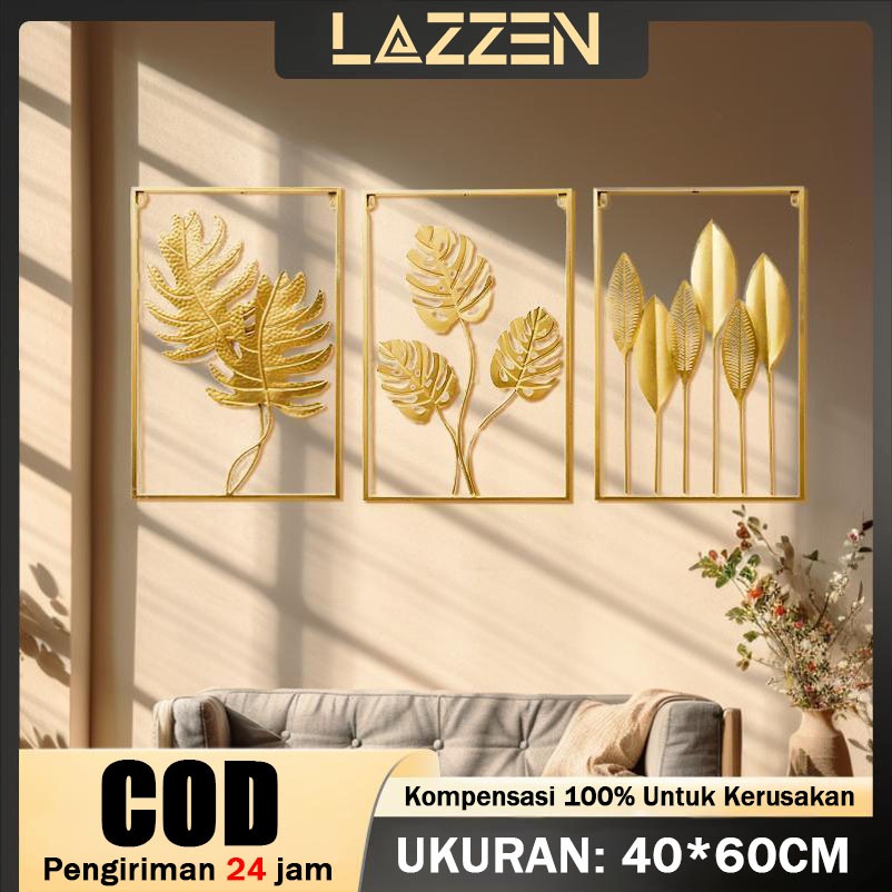 LAZZEN - Warna WALL Decor Hiasan Dinding Aesthetic Bahan Metal Nordic Hiasan bunga ruang tamu estetik inding besi sofa ruang NEW 40*60cm