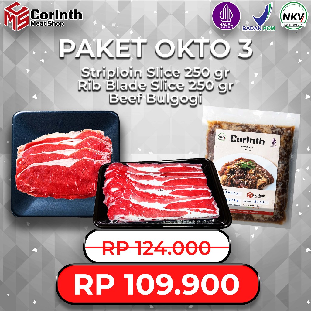 Jual PAKET OKTO 3 / STRIPLOIN SLICE / RIB BLADE SLICE / BEEF BULGOGI ...