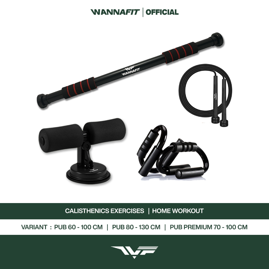 WANNAFIT Paket Calisthenics | Alat Olahraga Rumah | Pull Up Bar Push Up S Sit Up Stand Skipping PVC