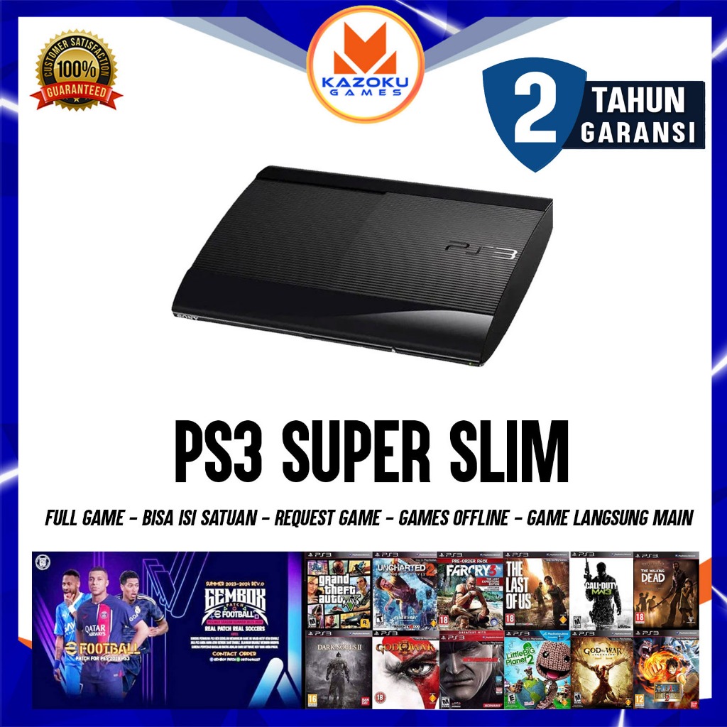 Jual PS3 PS 3 SONY PLAYSTATION 3 SUPER SLIM SS 250-1TB HITAM FULL GAME ...