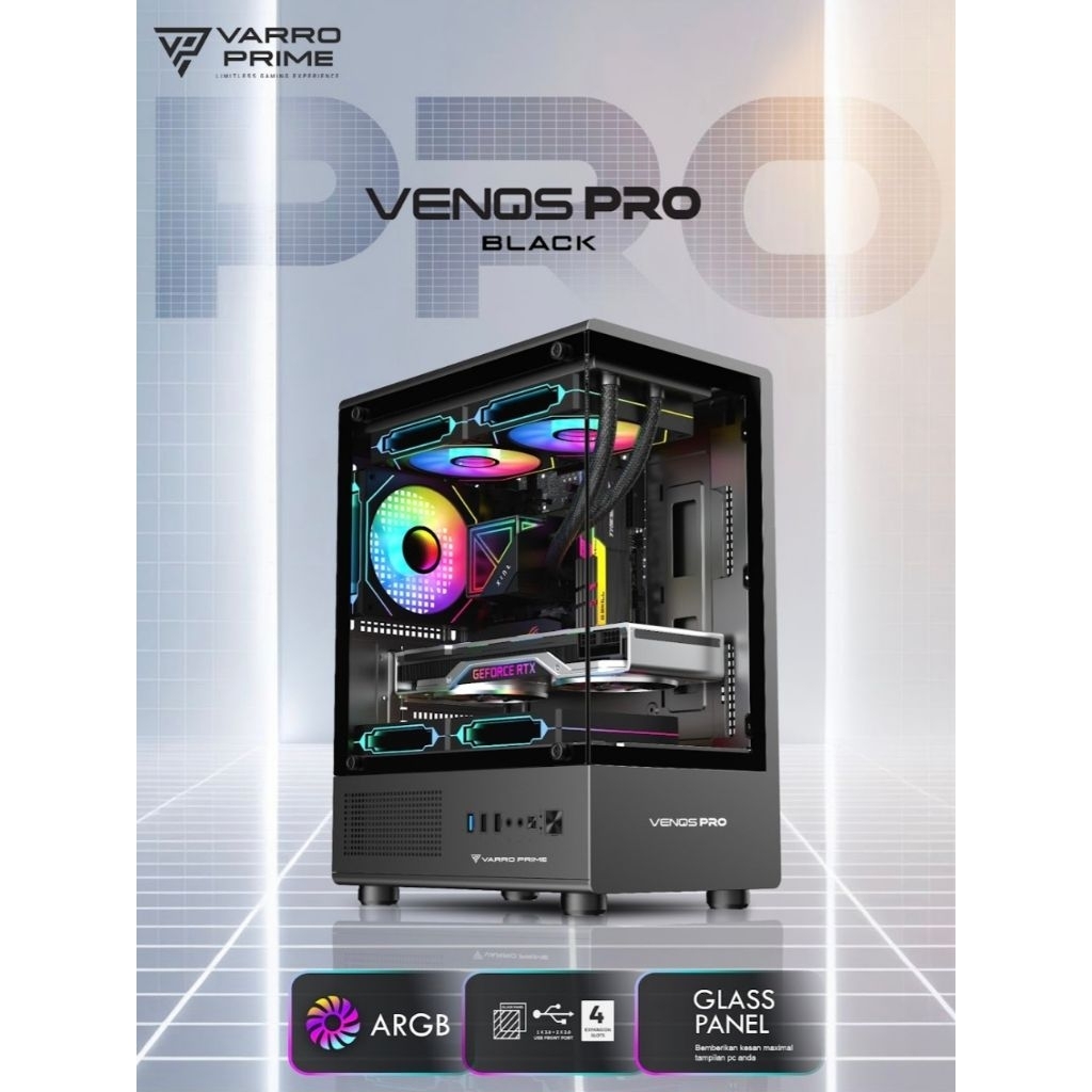 Jual Casing Varro VENQS Pro Black ( Include 3 Fan ARGB ) | Shopee Indonesia