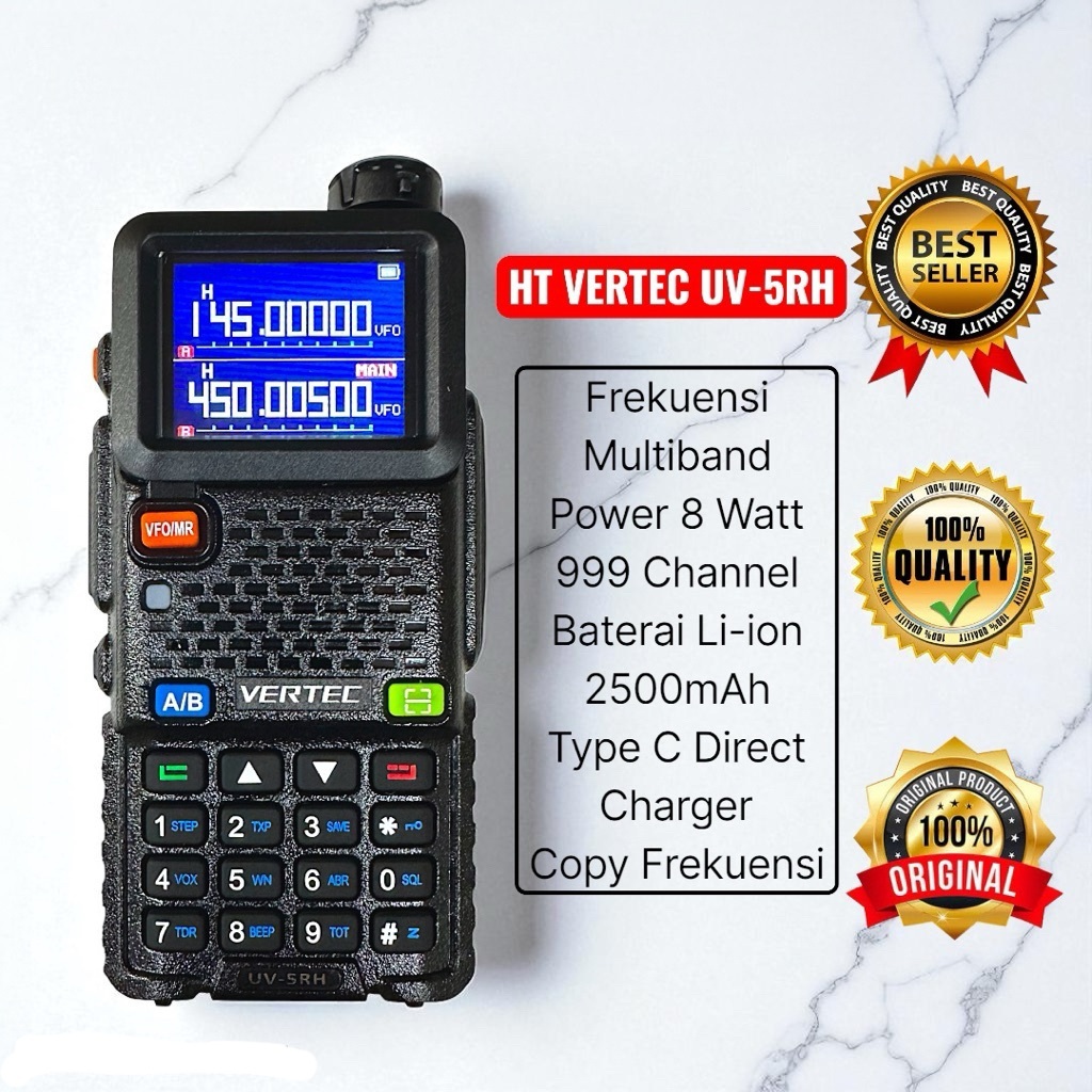 Jual HT VERTEC UV5RH Multiband VHF UHF 8Watt USB Type C Radio FM Walkie ...