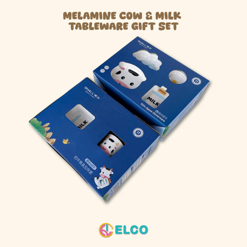 Jual ELCO Premium Melamine Cow and Milk Tableware set gift box / paket ...