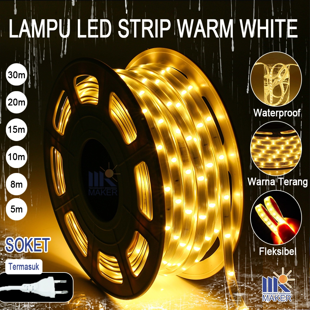 Lampu LED Strip Selang Warm White 5-30M dengan Soket foto 1