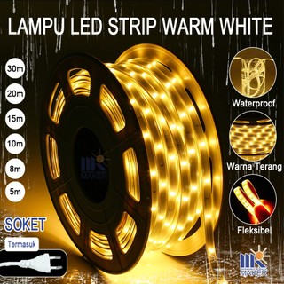 Lampu LED Strip Selang Warm White 5-30M dengan Soket