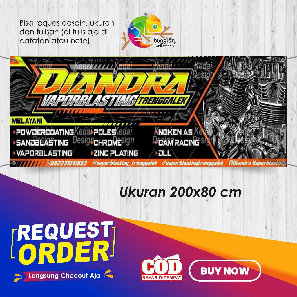 Jual CETAK SPANDUK BANNER 200X80 CM BENGKEL MOTOR HITAM KEREN RACING ...