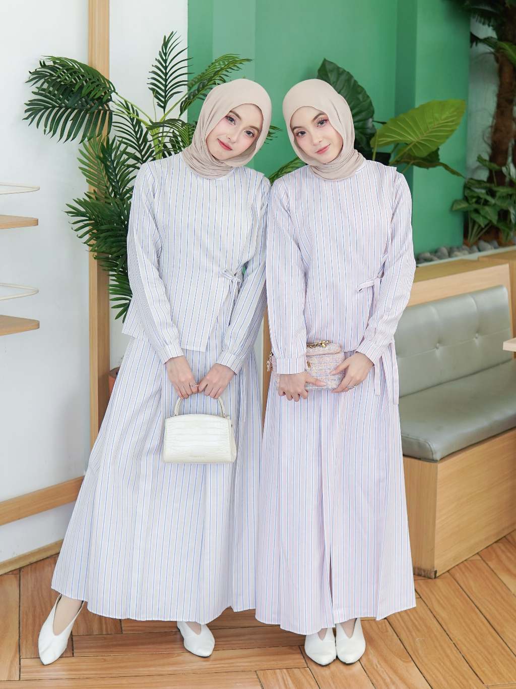 Jual Rereyshop Amanda Oneset Stripe Atasan Wanita Rok Stripe Korean ...