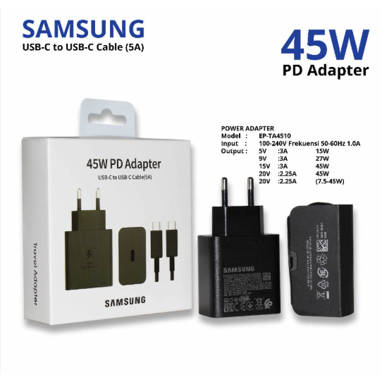Charger Samsung PD 45 Watt 1 set lengkap dengan kabel USB C to C | adaptor samsung 45 Watt 1 set