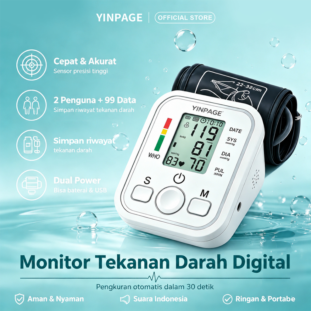 Tensimeter Digital Elektronik untuk Lengan Atas Pengukur Tekanan Darah/Denyut Jantung Rumah Tensimeter Digital Pengukur Tekanan Darah Akurasi Tinggi Dengan fungsi suara