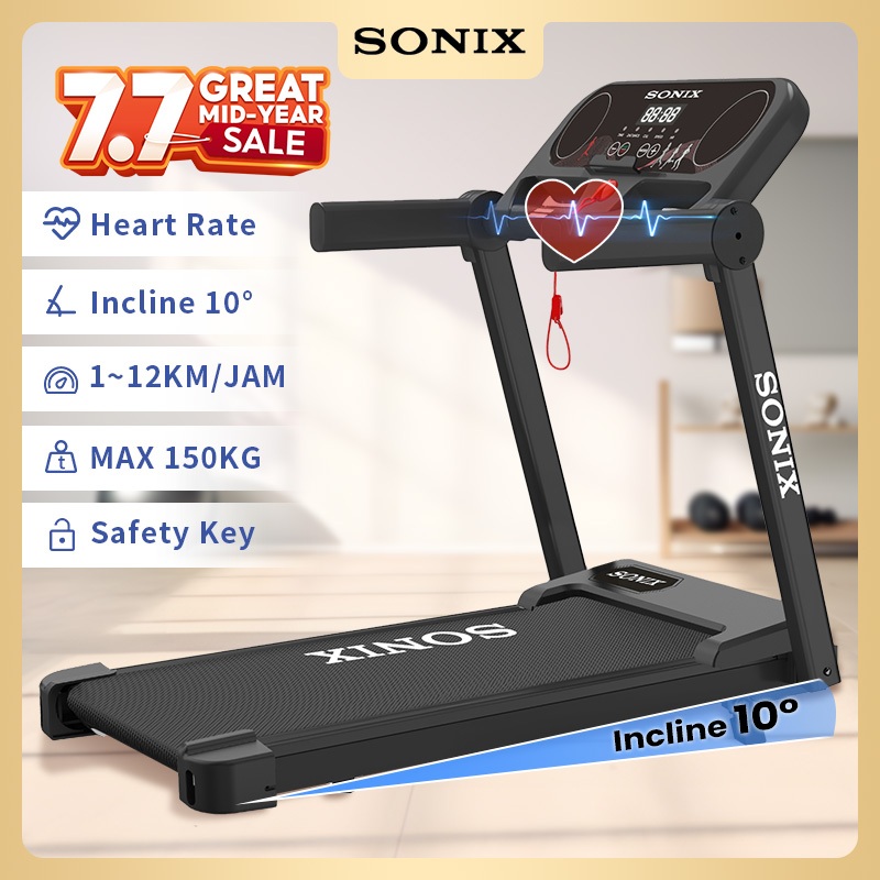 Sonix Listrik Treadmill STR06 Incline LED Display Heart Rate Portable Motorized Elektrik Treadmil Low Watt Multifungsi Termurah Lipat Walking/Running Pad Alat Olahraga