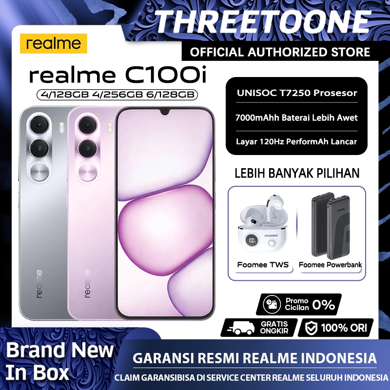 realme C100i 4/128GB 4/256GB 6/128GB UNISOC T7250 7000mAhh Baterai Lebih Awet Layar 120Hz IP64