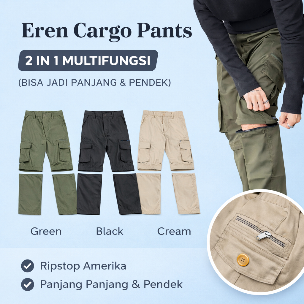 Eren Celana Cargo Panjang Bahan Ripstop American - Celana Multifungsi Outdoor