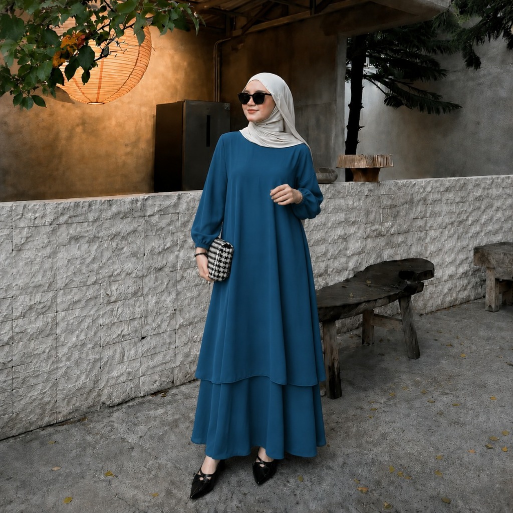 Gamis Malaysia | Dress Malaya Dewasa Jumbo LD 100-130 cm Ceruty Babydoll Full Puring - Real Picture