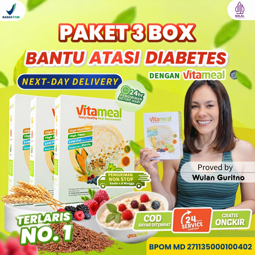 Vitameal [DISKON 3 BOX] - Sarapan Diet Turunakan Berat Badan Atasi Diabetes Gula Darah Tinggi ORI