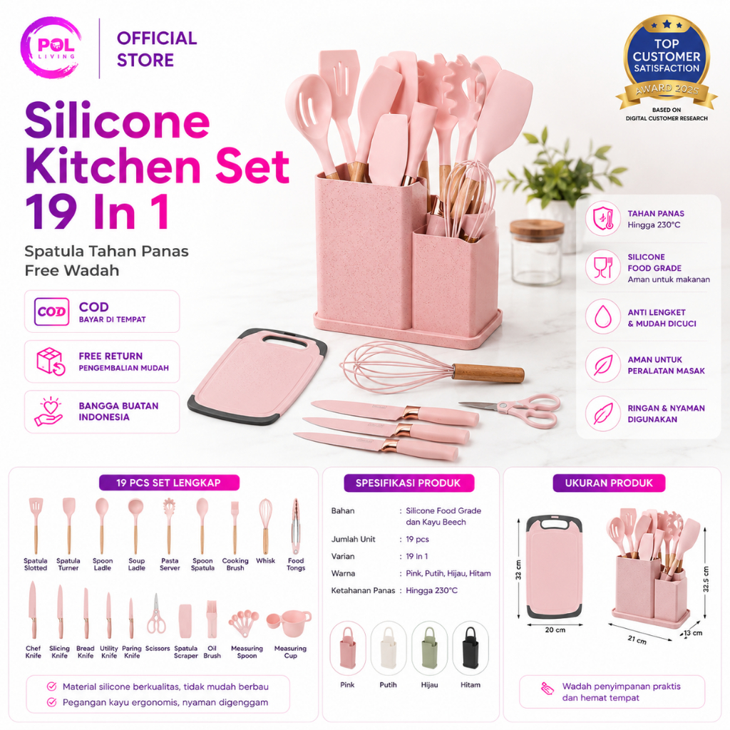 POL - Spatula Silikon Set 19pcs + Pisau Talenan