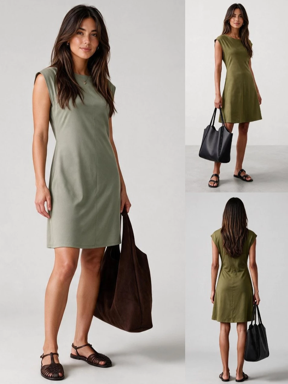Dress Casual Semi-Formal Bahan Katun BR Cap-Sleeve Knee-Length Dress - 2834