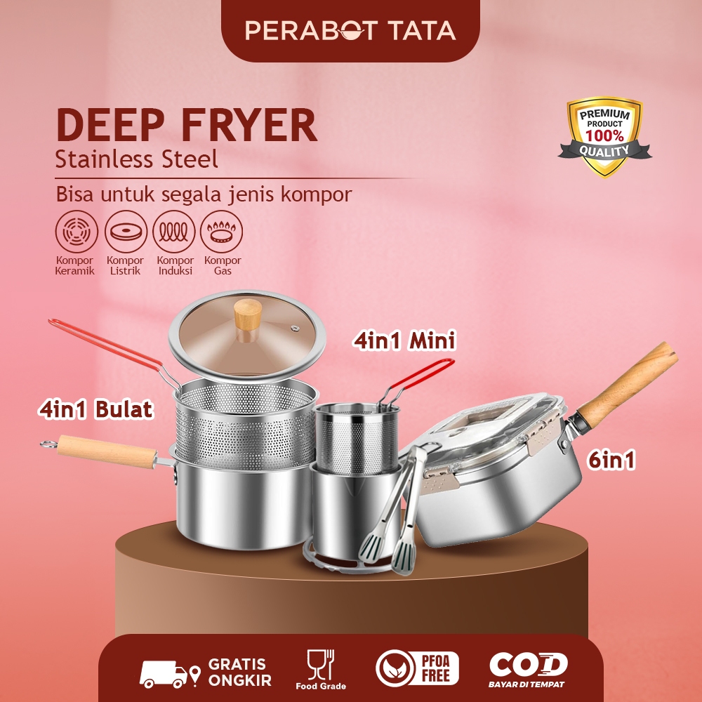 Jual Frying Pan 6IN1 Stainless Steel Deep Fryer Kotak Panci Goreng dan ...