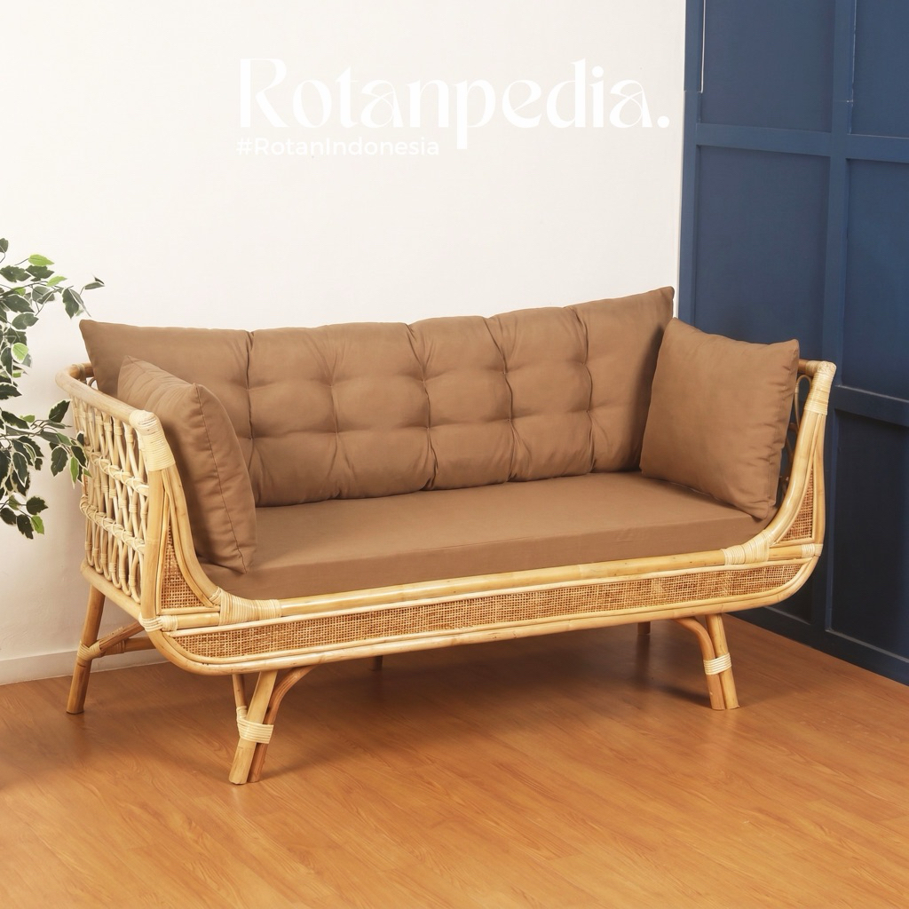 (Luar Jawa) Sofa Banch Rotan Minimalis 3 Seater / Sofa Tamu Panjang Rotan / Kursi Sofa Sandaran Rotan / Sofa Bianca - Rotanpedia