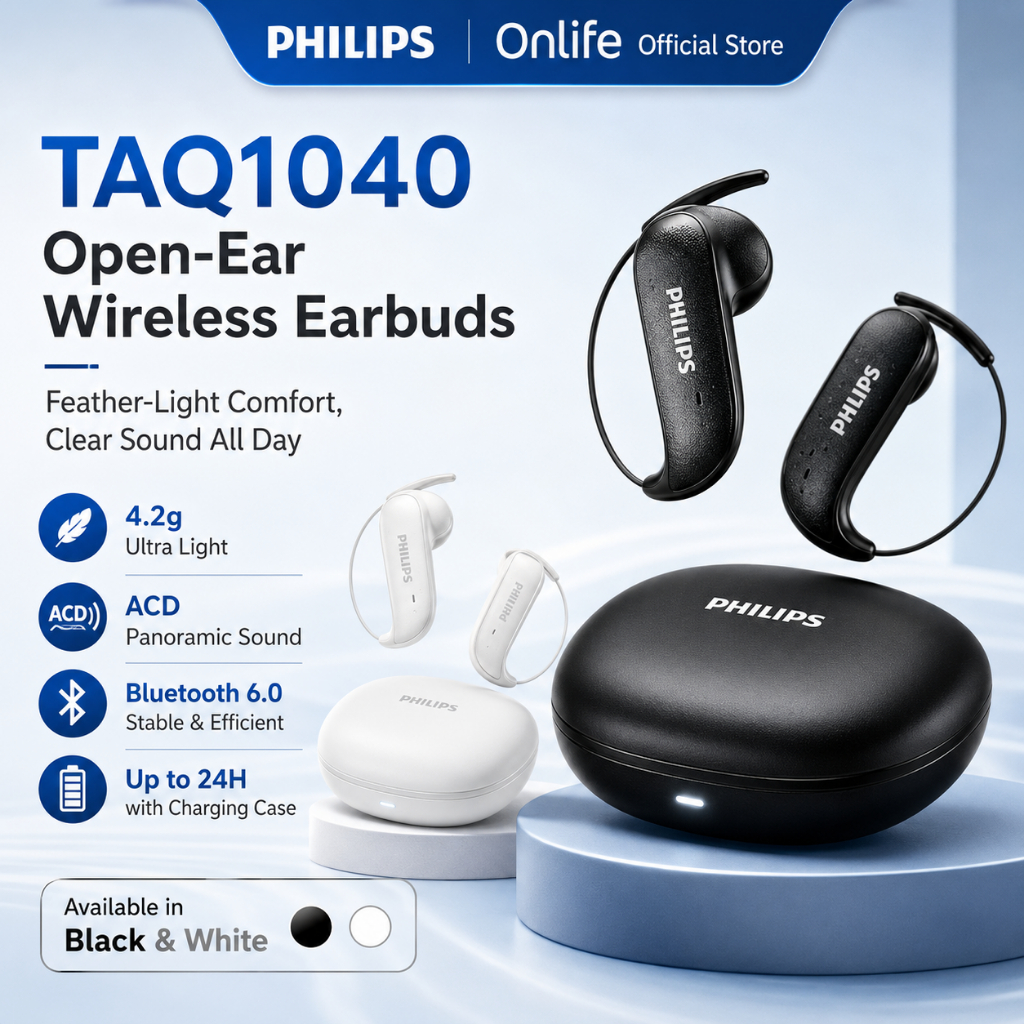 Philips OWS Open-Ear Headphones Wireless Earphone Bluetooth 6.0 42H Playtime IPX5 ANC Noise Reduction Headset - TAQ1040