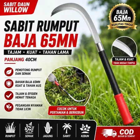 [COD]Sabit Rumput Baja 65MM 40cm Celurit Panen Gulma Pemotong Rumput Alat Pertanian Tahan Tajam Anti Karat