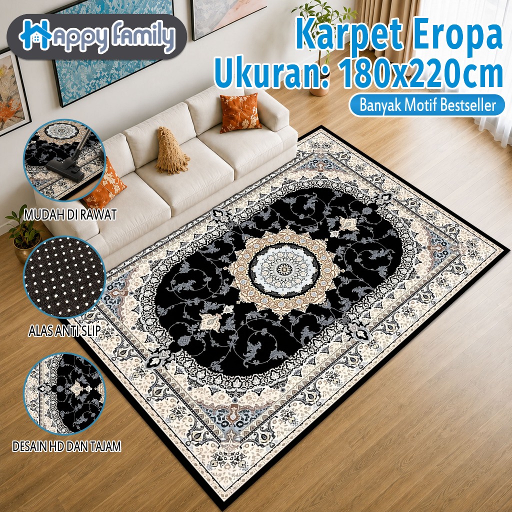 (HF) NEW Karpet Polyester Motif Eropa UK 180x220CM | Karpet Ruang Tamu PREMIUM Anti Slip | COD