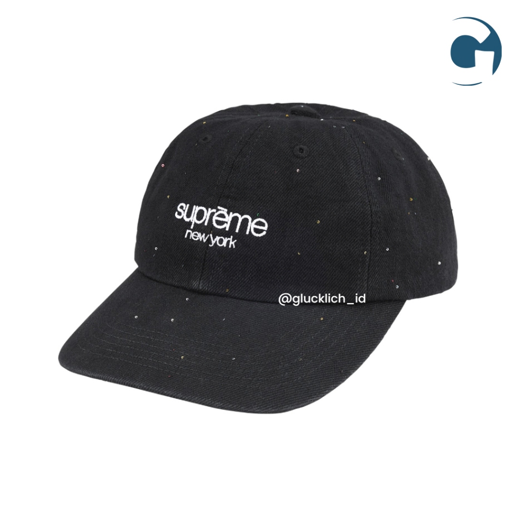 Jual Supreme, Sequin Denim Classic Logo 6 Panel Cap SS26 Black