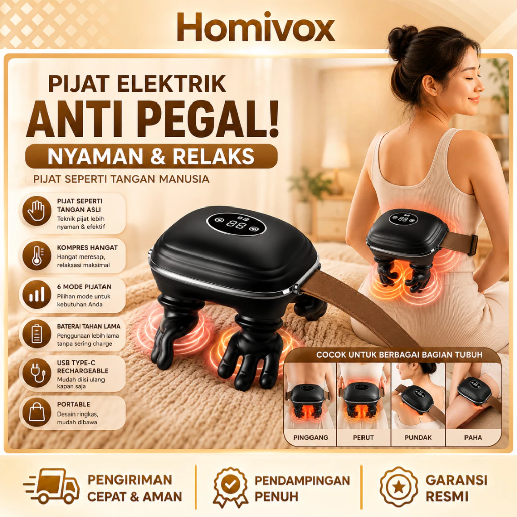 HomiVox  Bionic Massager  Mesin Pijat Elektrik Tangan Bionik Refleksi Leher Pundak Betis dengan Kompresan Hangat