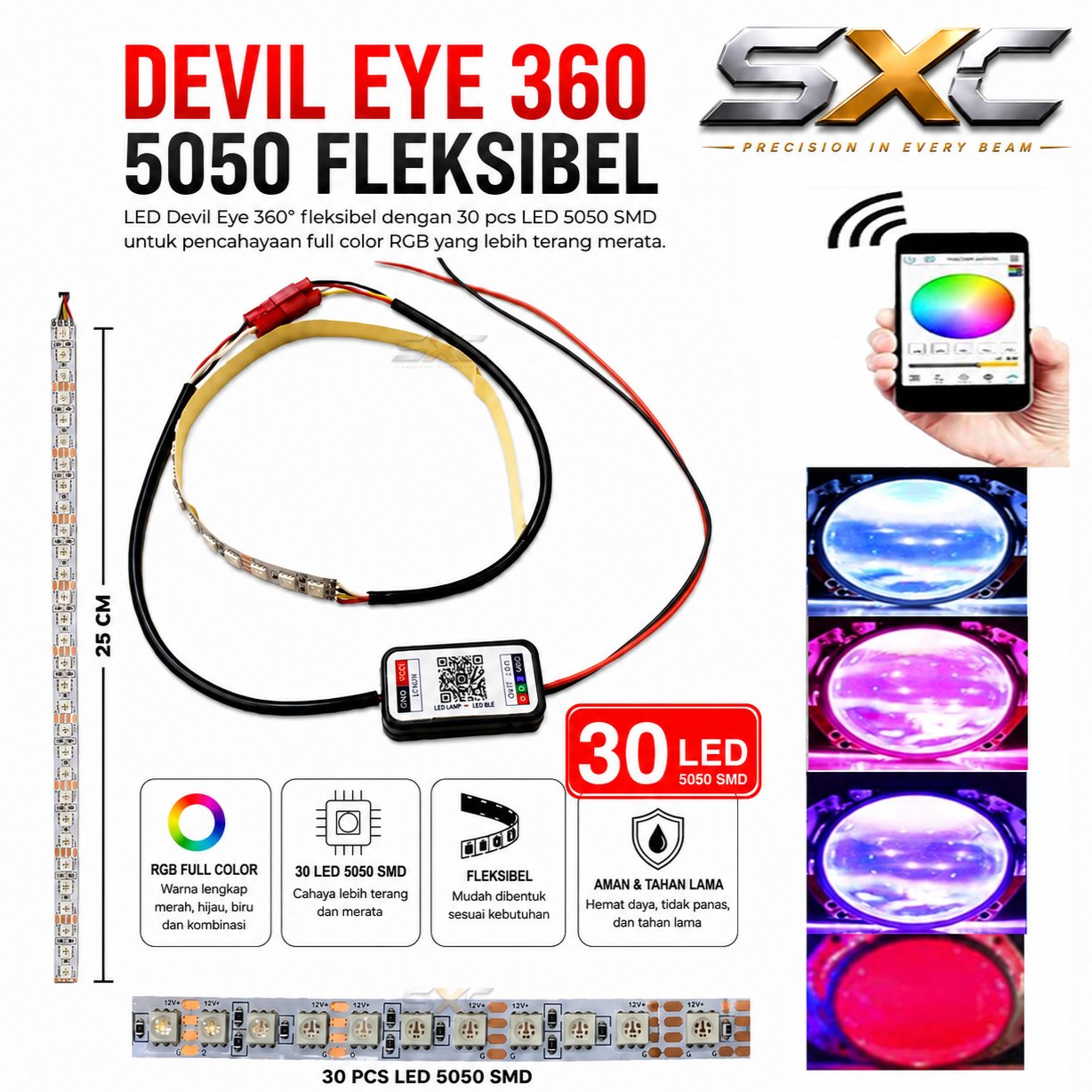 Jual DEVIL RGB 30 LED BLUETOOTH CONTROLLER PREMIUM LAMPU DEVIL 360 RGB ...