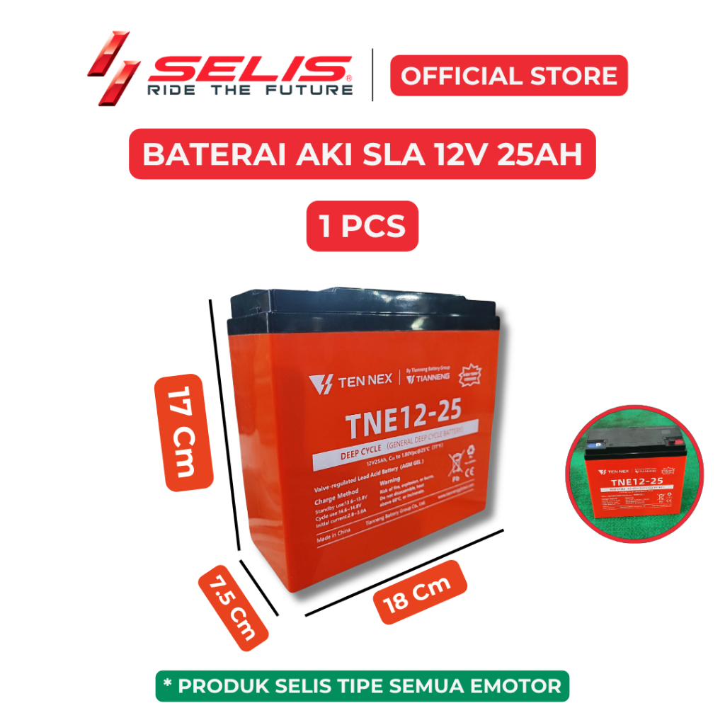 SELIS - Baterai Aki 12 Volt 25 Ah Sepeda Motor listrik Universal ( Battery 12V 20Ah  )