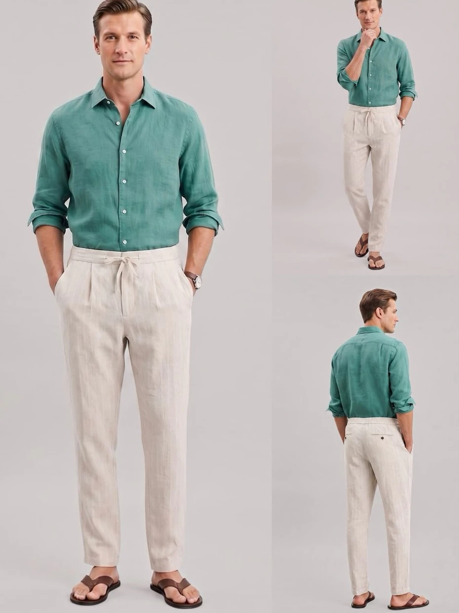 Celana Panjang Casual Pria Bahan Linen-Blend CR Men's Regular Fit Casual Striped Pants - 2939