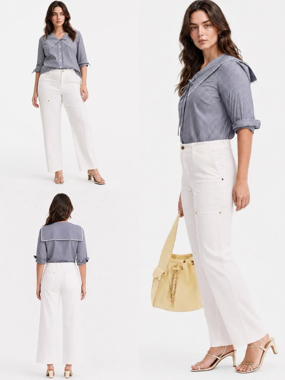 Celana Panjang Wanita ONT Women's Trendy High Rise Utility Straight Leg Pants - 3041