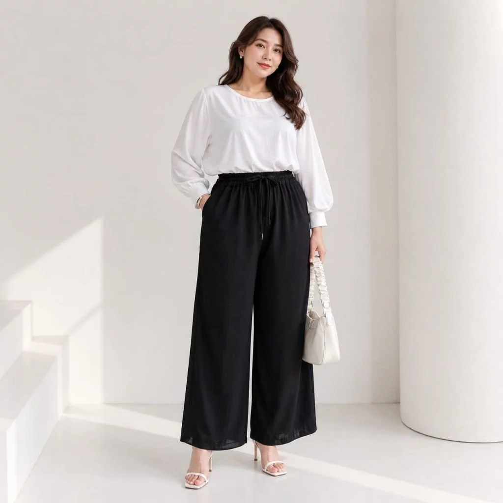 Celana Kulot Bahan Crinkle Airflow Premium Jumbo Standar Variasi Tali Serut Saku Kanan Kiri Loose Pants HightWaist