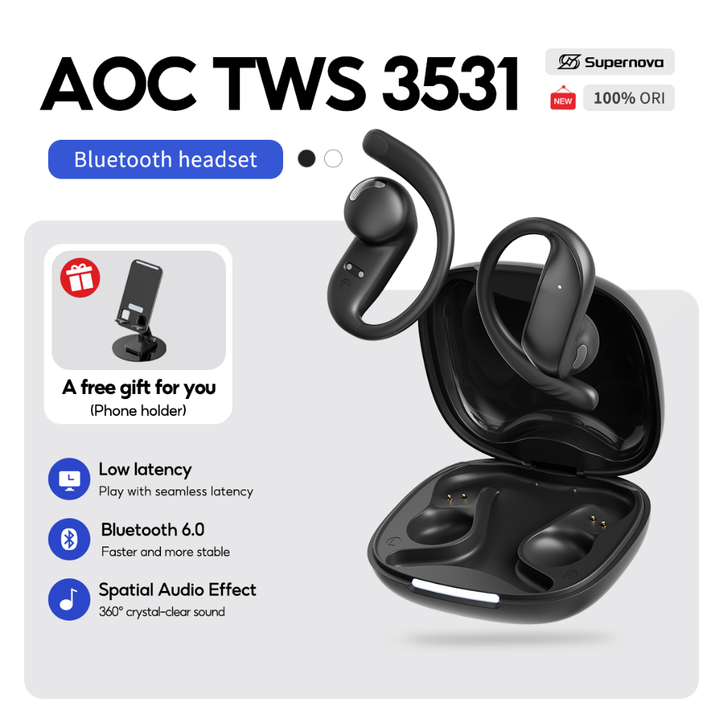 Supernova x AOC 3531 True Wireless Bluetooth Earbuds with 3D Spatial Sound V6.0 Earbuds Earphone Stylish Faux Leather
