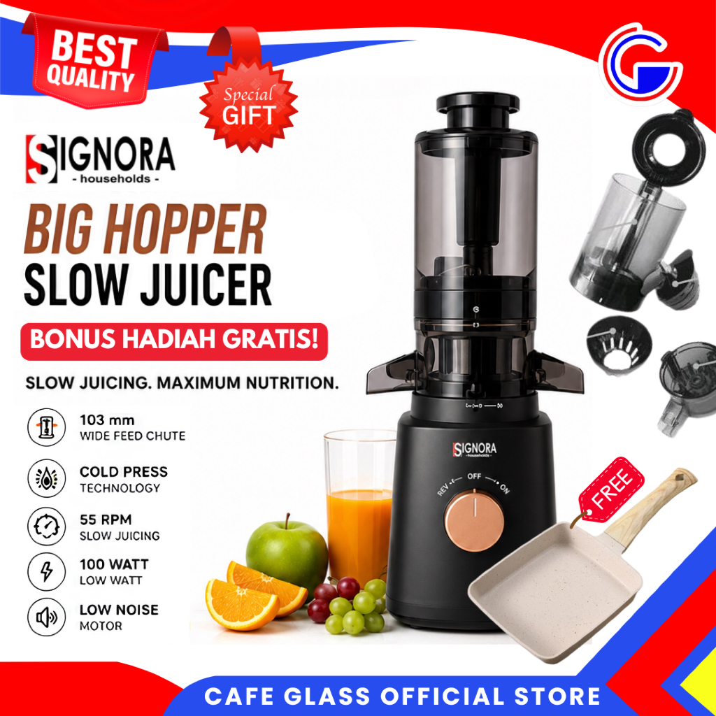 [Gift] Signora Slow Juicer Big Feed 103mm - Cold Pressed Extract 100W - Blender Jus Buah Tanpa Ampas