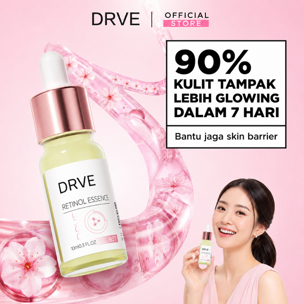 COD DRVE Retinol Essence 10ml Serum Retinol Wajah Retinol Serum Skincare Malam Niacinamide Hyaluronic Acid untuk Kulit Kering Kusam Tekstur Tidak Rata Lembap Halus Glowing Menjaga Skin Barrier Tekstur Ringan Cepat Meresap Tidak Lengket Semua Jenis Kulit