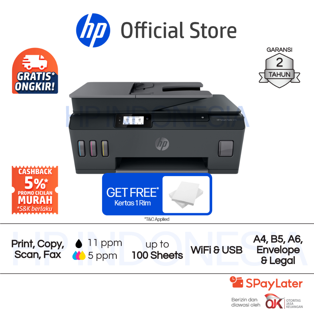 Printer HP Smart Ink Tank 615 / 583 / 585 / 580 / 210 / 523 / 750 / 215 All in One Print Scan Copy Wireless Wifi USB Bluetooth Fotocopy Color Colour W (5)