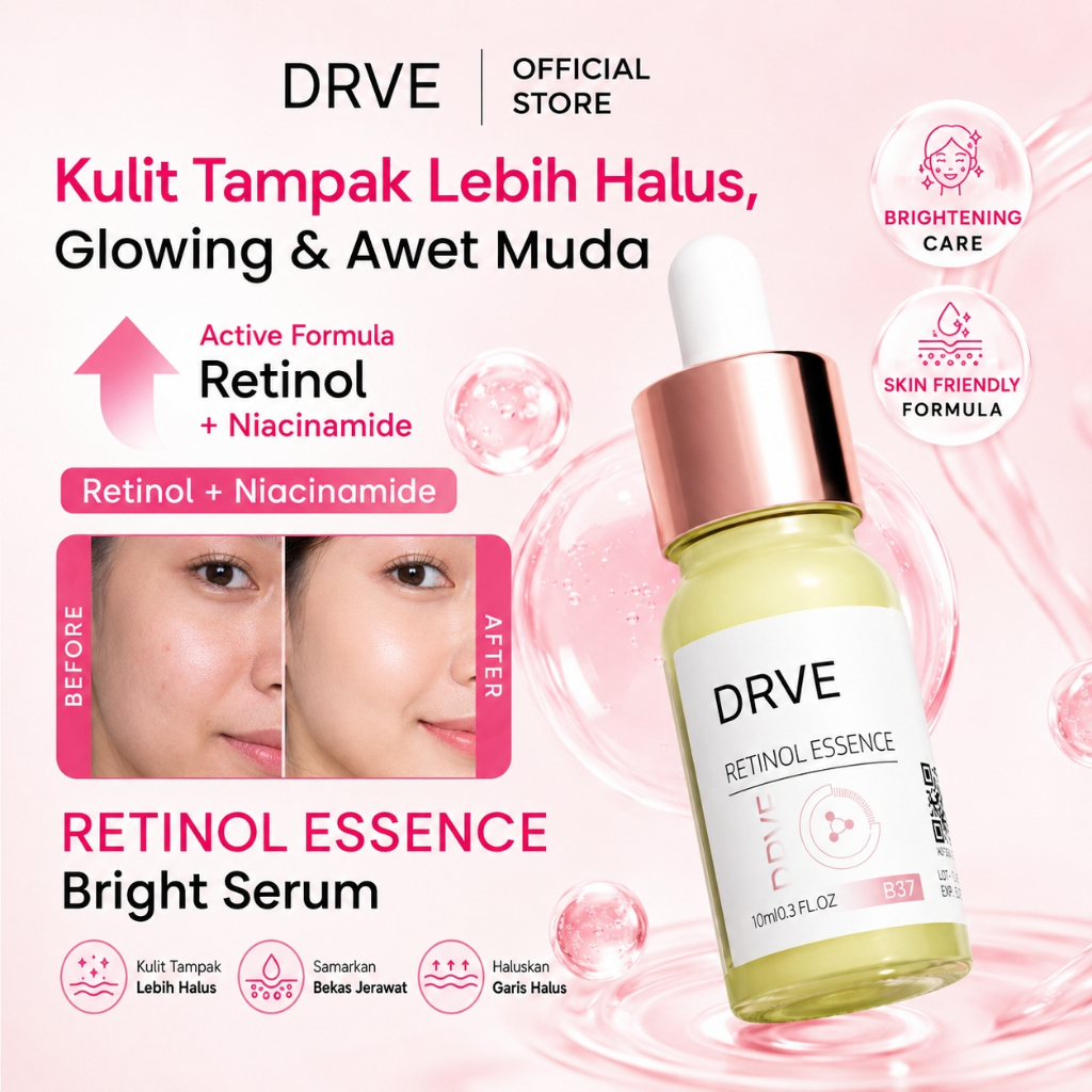 Drve Retinol Essence anti penuaan | Untuk Kulit Sensitif Mengandung Niacinamide Membantu Mencerahkan dan Melembabkan Kulit serum retinol moisturizer Anti Acne membantu Mengangkat Sel Kulit Mati dan Komedo membantu Pudarkan Bintik Hitam Serum Eksfoliasi