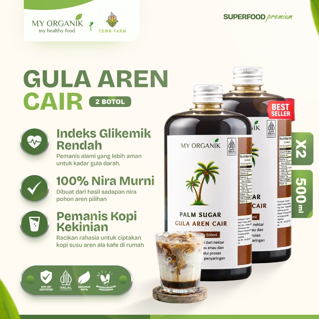 My Organik Gula Aren Cair 500ML ASLI 100% PREMIUM ORGANIK UNTUK KOPI 1 LITER ASLI PALM SUGAR