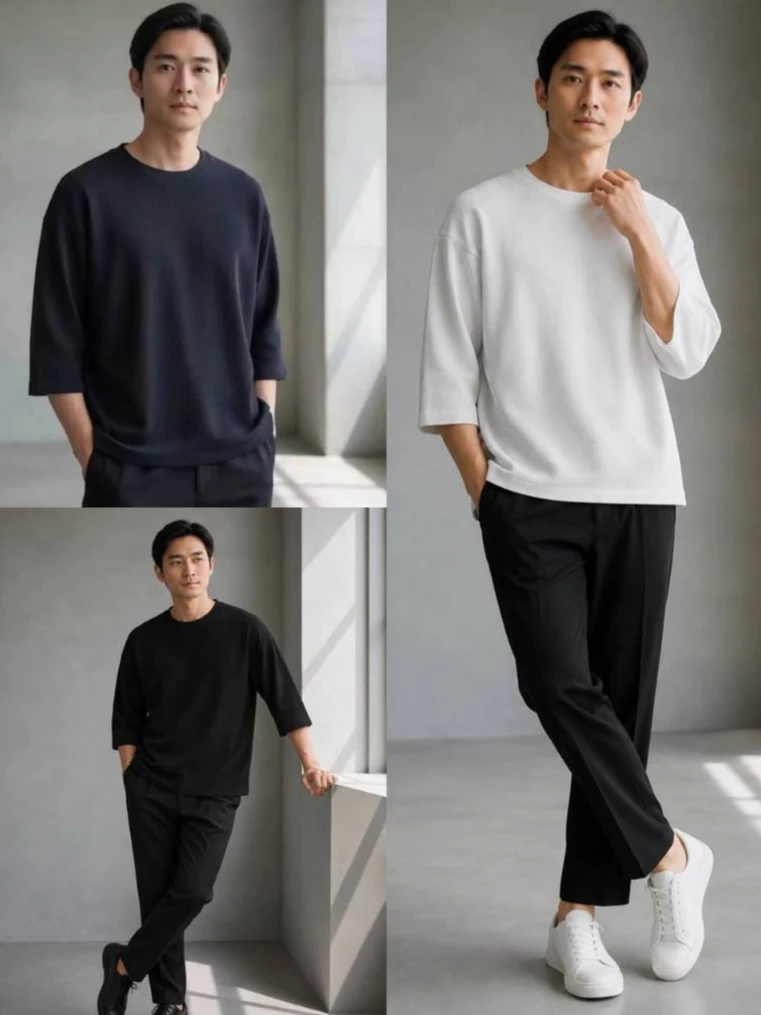 Kaos Lengan 3/4 Pria Bahan Crepe Adem TPN Men's Crepe Basic Elbow-Sleeve T-shirt - 9672