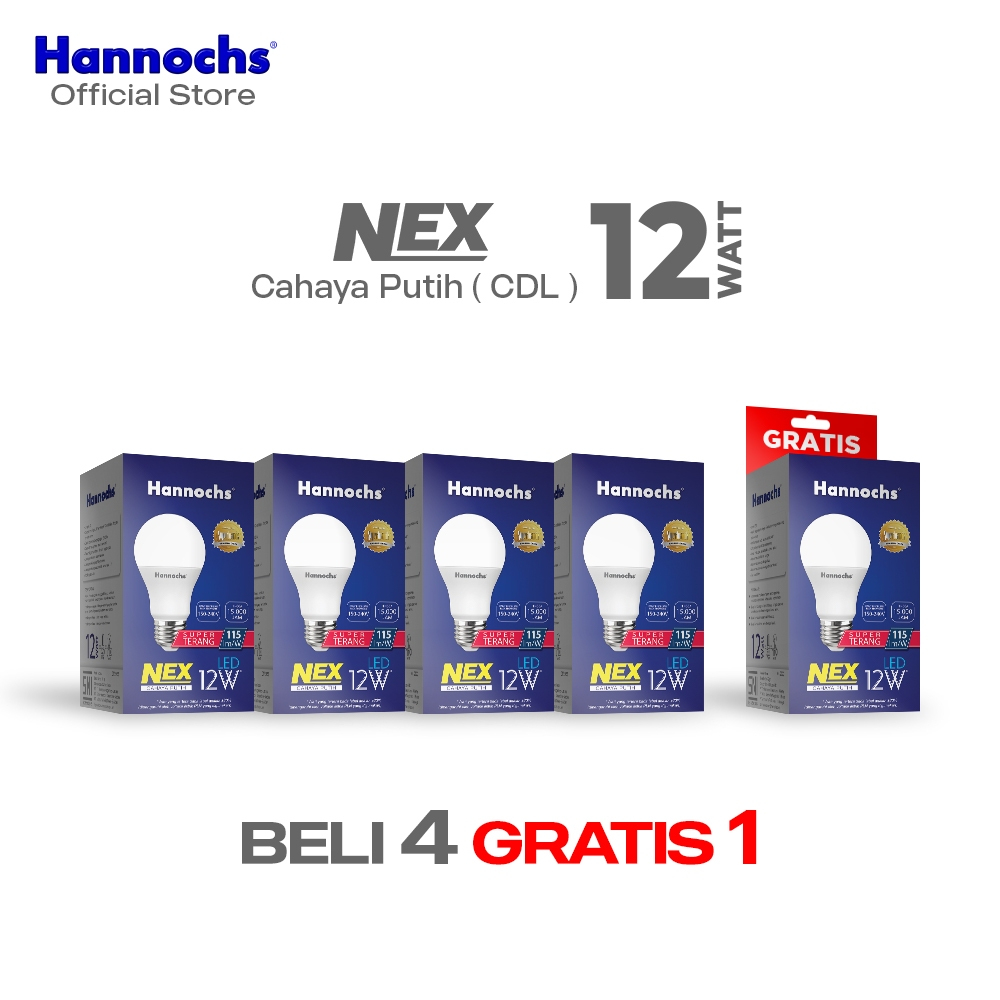 Hannochs Lampu Bohlam LED NEX 12W Cahaya Putih ( BELI 4 GRATIS 1 )