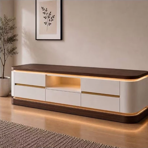 Meja TV Minimalis Lucian 200cm LED Aesthetic Buffet TV Kayu Solid Cat Duco - Bengkelkita.id