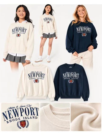 HLS Women's Blue Oversized Newport Rhode Island Graphic Crew Sweatshirt - 2677