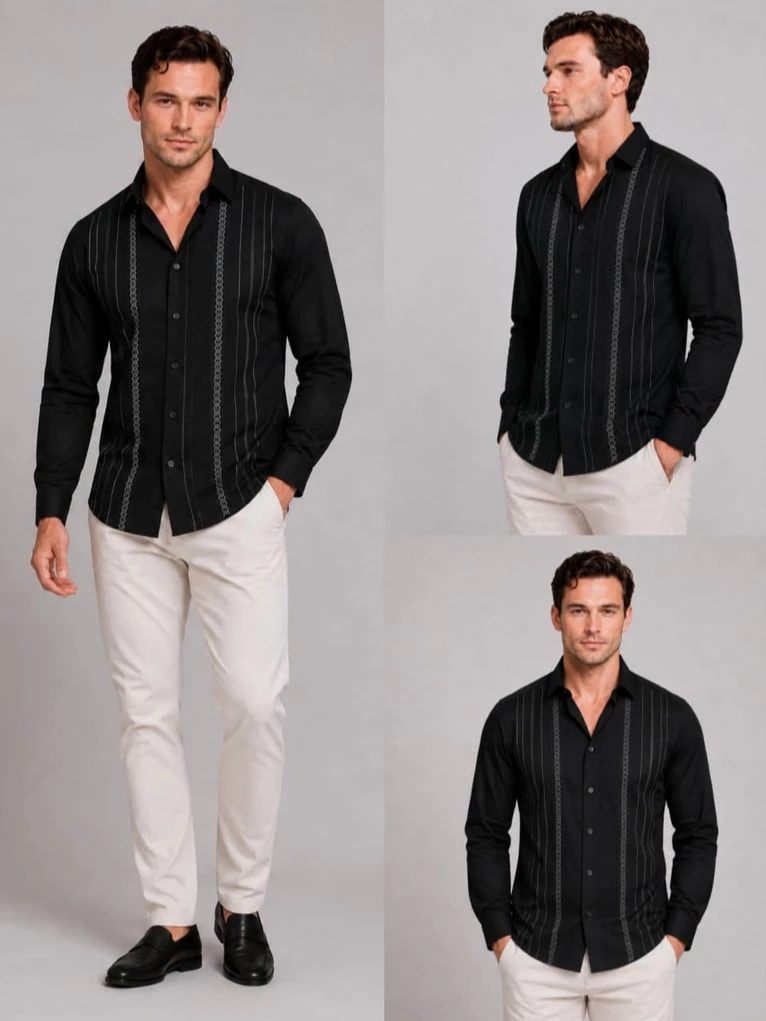 Kemeja Lengan Panjang Casual Semi Formal Pria MRN Slim Fit Embroidered Long Sleeve - 3253