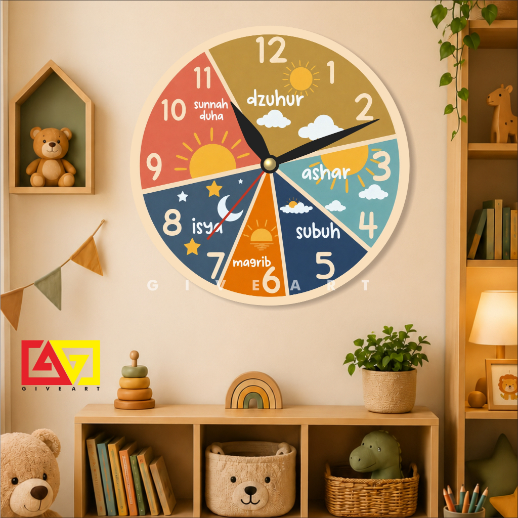 Jam Dinding Edukasi Anak Pengingat Waktu Sholat Minimalis Dekorasi Ruangan Wall Decor Uk 30cm