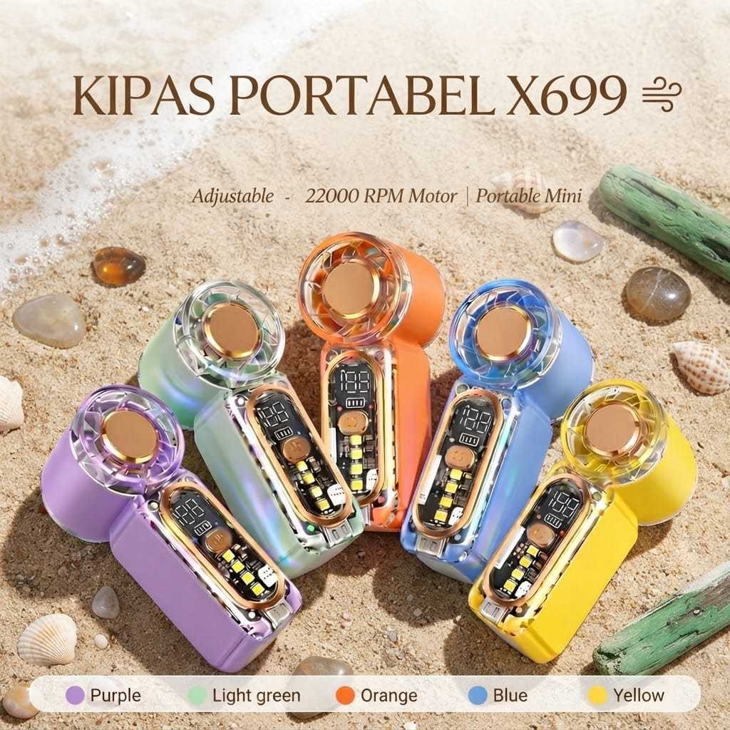 Kipas Angin X699 Mini Pocket Fan Kipas Angin Portable Mini 100 Level Speed LED Display Baterai 2000mAh Type-C Fast Charging Angin Kuat