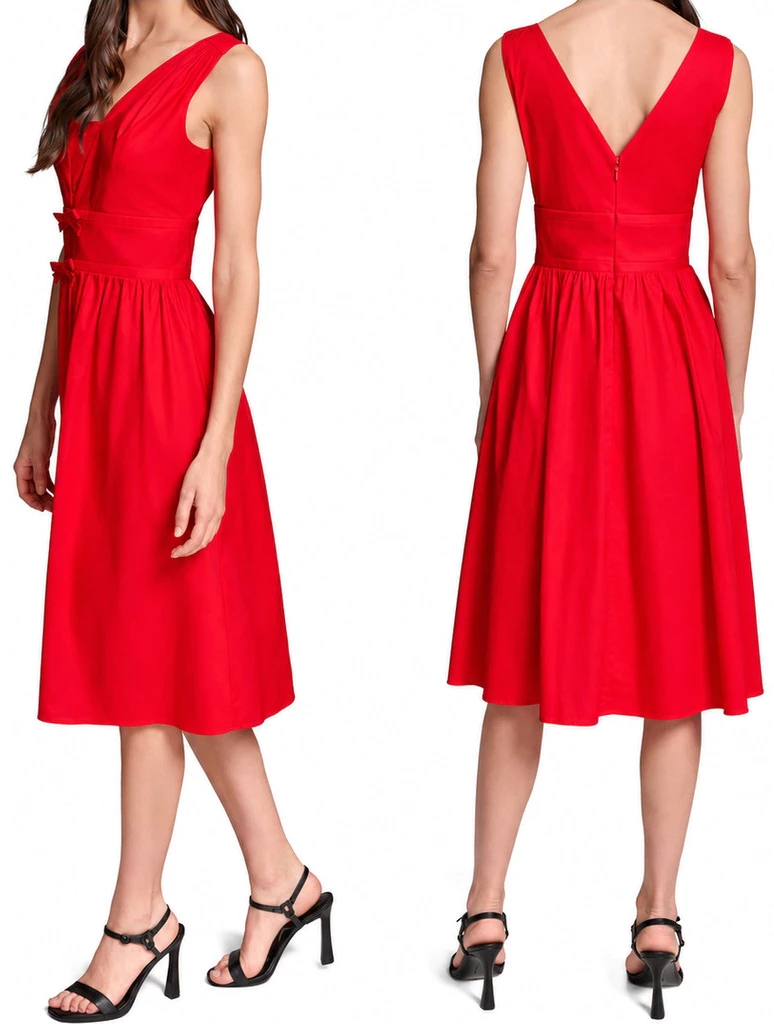 KL Womens Sleeveless V-Neck Cotton Fit and Flare Midi Dress - 3284