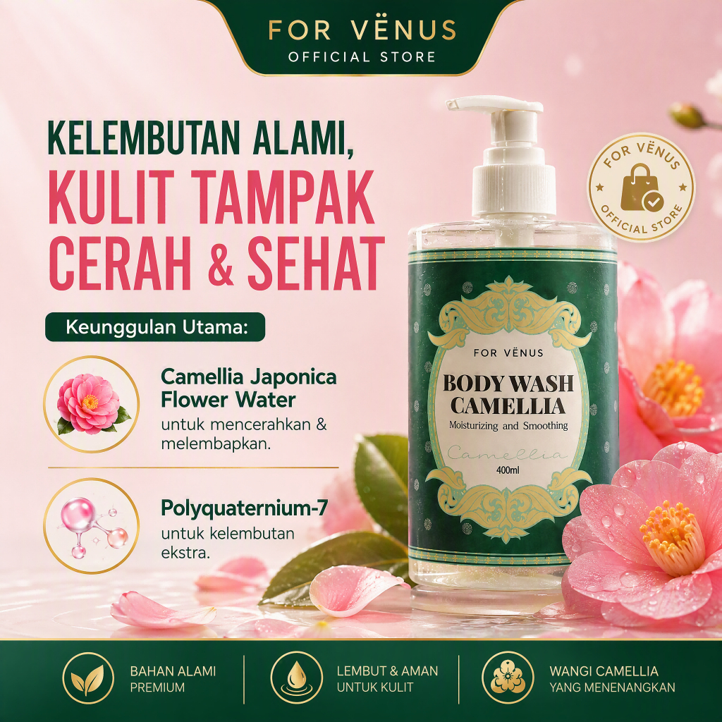 For Venus Body Wash Camellia 400ml - Sabun Mandi Cair Wangi Tahan Lama Sabun Moisturizing