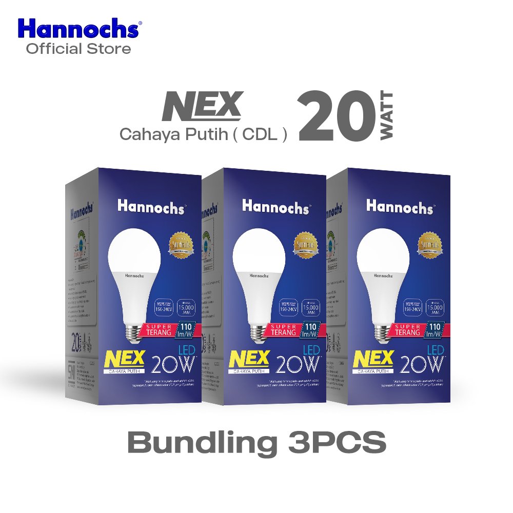 Hannochs Lampu Bohlam LED NEX 20W Cahaya Putih Paket isi 3pcs